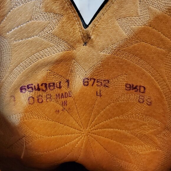 VINTAGE DAN POST BLACK LEATHER WESTERN DRESS BOOTS SIZE 9.5 D MADE IN USA - Picture 7 of 11